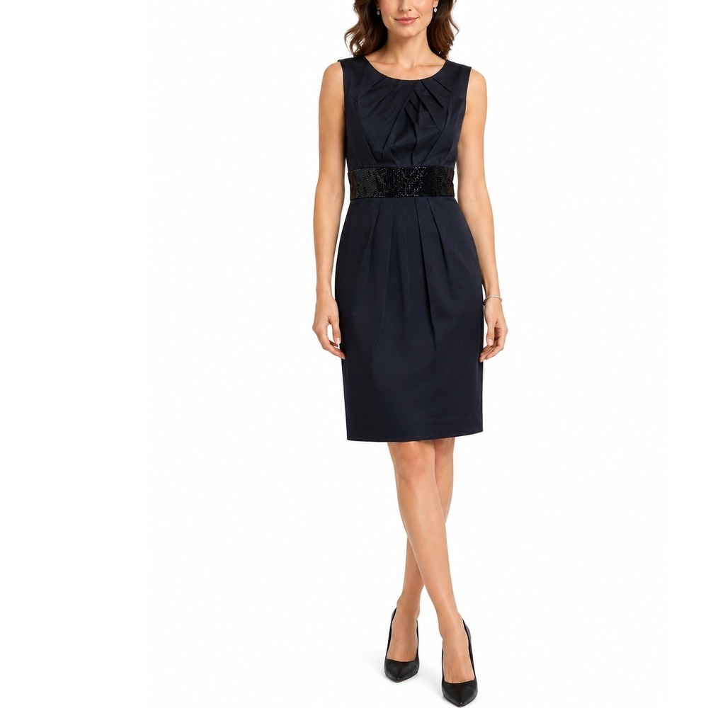 Carmen Marc Valvo Collection Black Beaded Cocktail‎ Party Dress Cutout Back 12